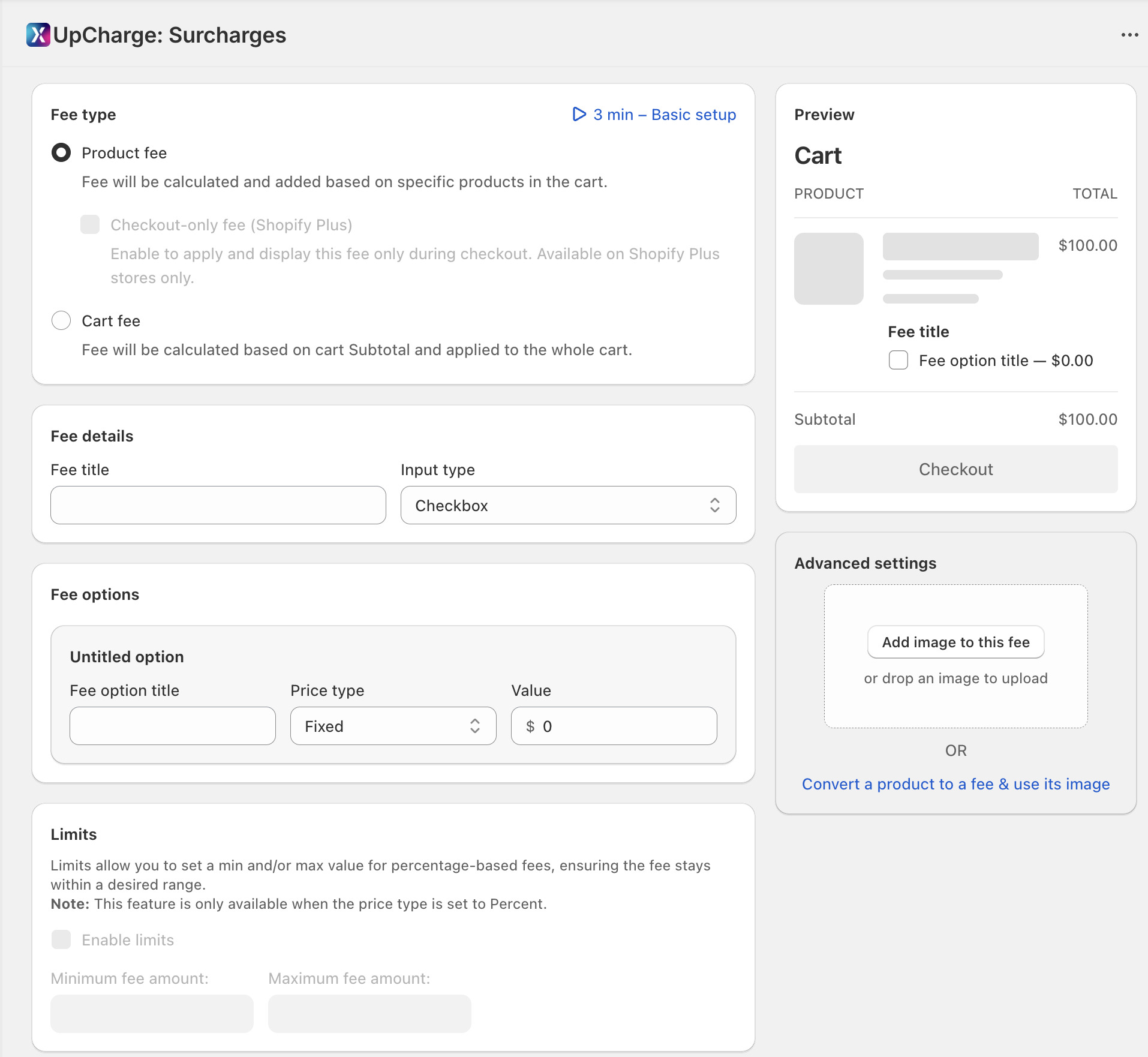 Upcharge Create a Fee Page
