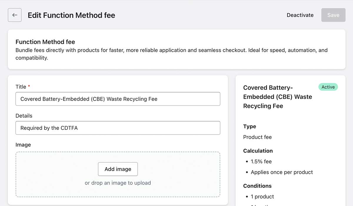 screenshot of magical product fees app CBE fee setup details