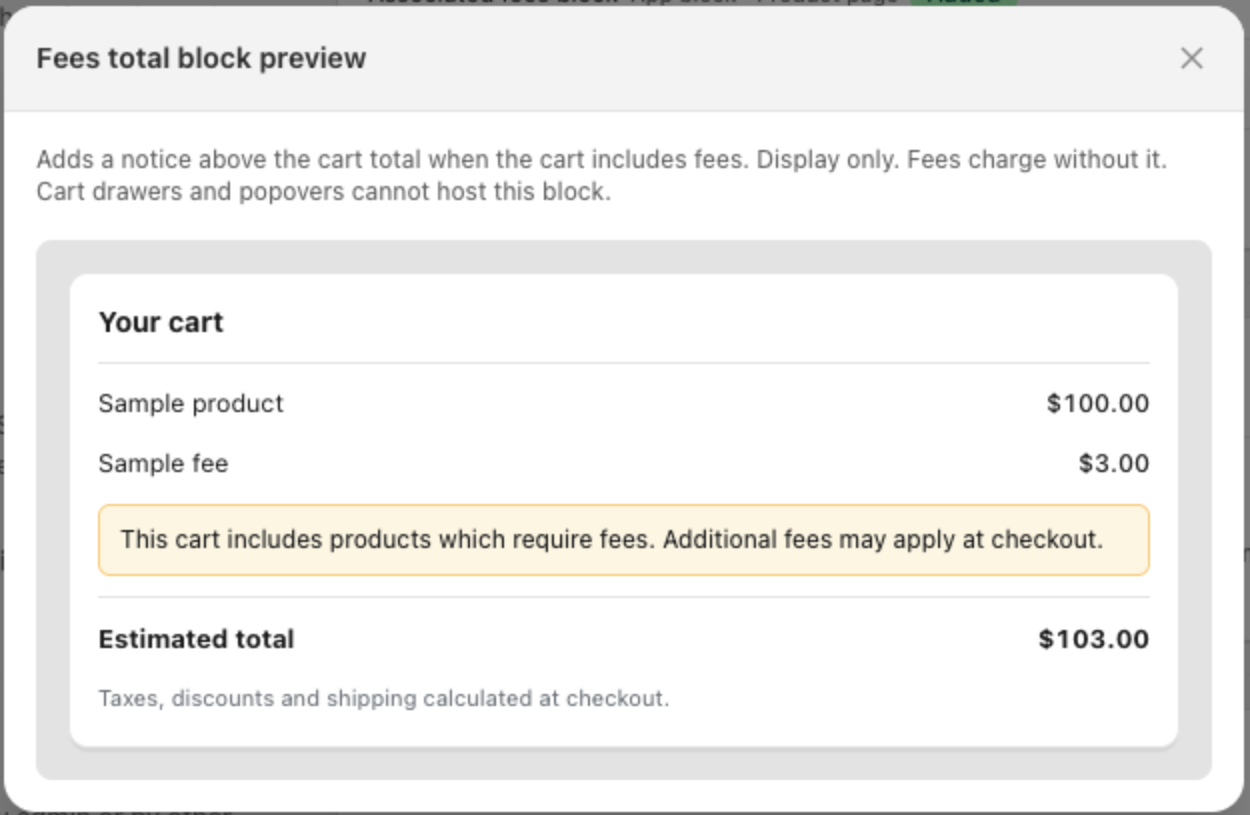 Preview of the Fees total block on the cart page