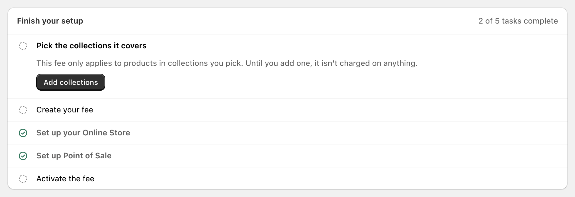 The Finish your setup card with Pick the collections it covers and an Add collections button