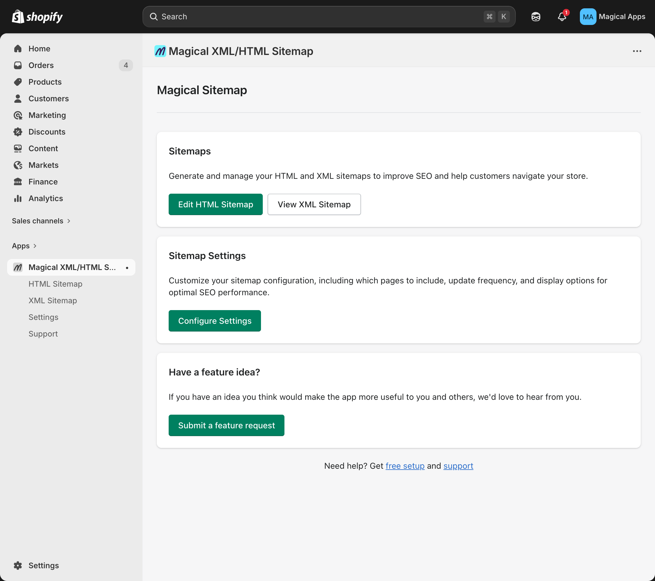 Magical Sitemap dashboard with sitemap management options