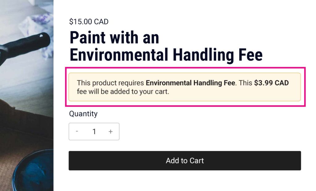 screenshot showing front-end fee banner for shopify store