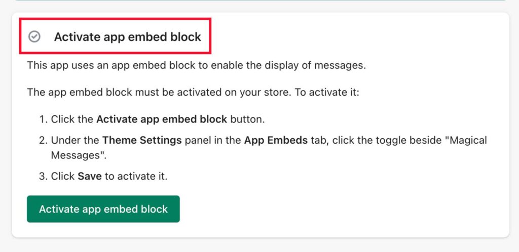 activate app embed block instructions