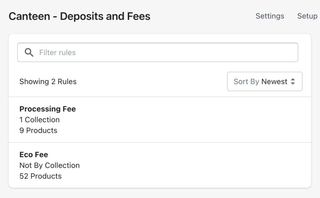 screenshot showing the canteen app fees overview