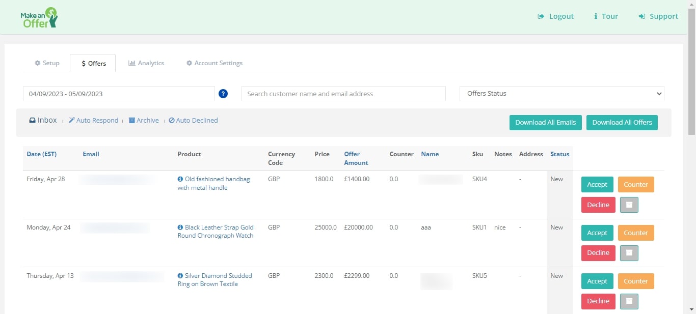 price negotiation shopify app offers dashboard interface