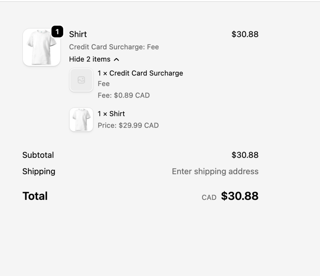 Upcharge Checkout Screen