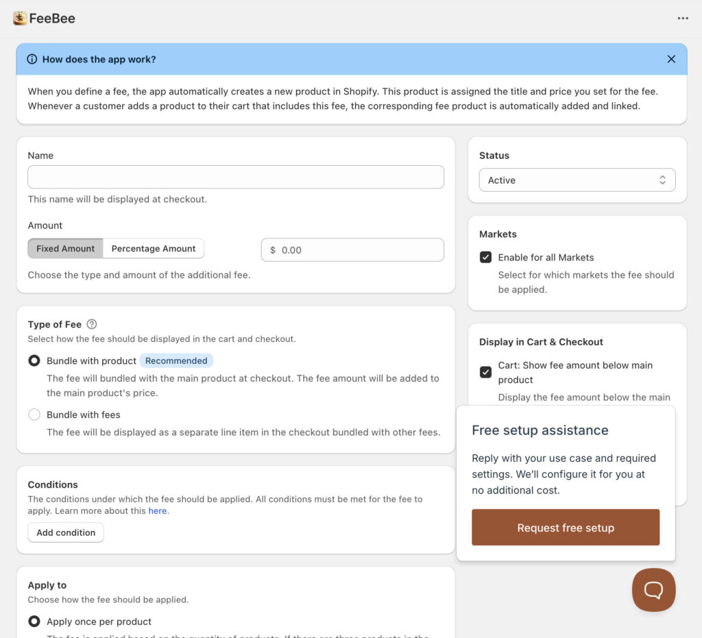 FeeBee Create a Fee page