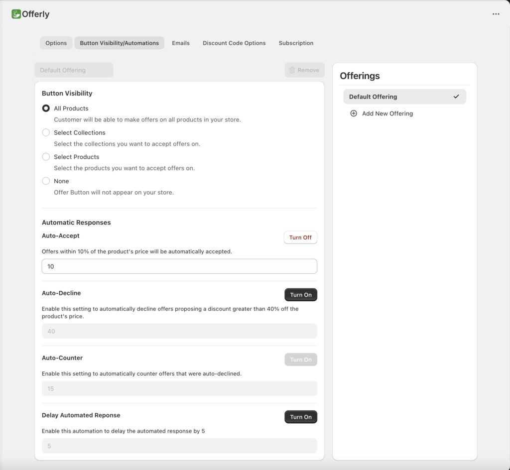 Offerly Settings Configuration