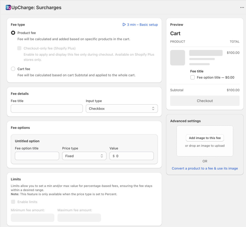 Upcharge Create a Fee Page